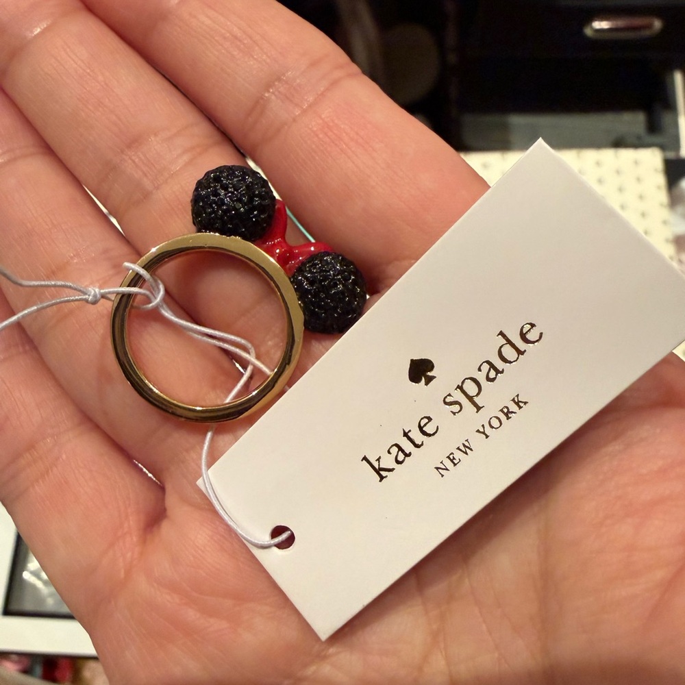 Kate Spade Black Bead Bow Ring with Gold Band size 7